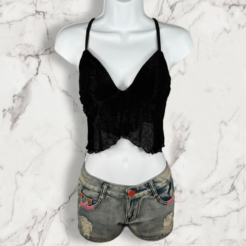 Floral Asymmetric Black Cami Top