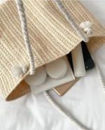 Beige Minimalist Straw Beach Bag