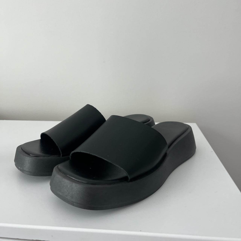 Black Open-Toe Wedge Sandal