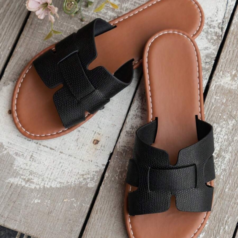 Black Slip-On Sandals