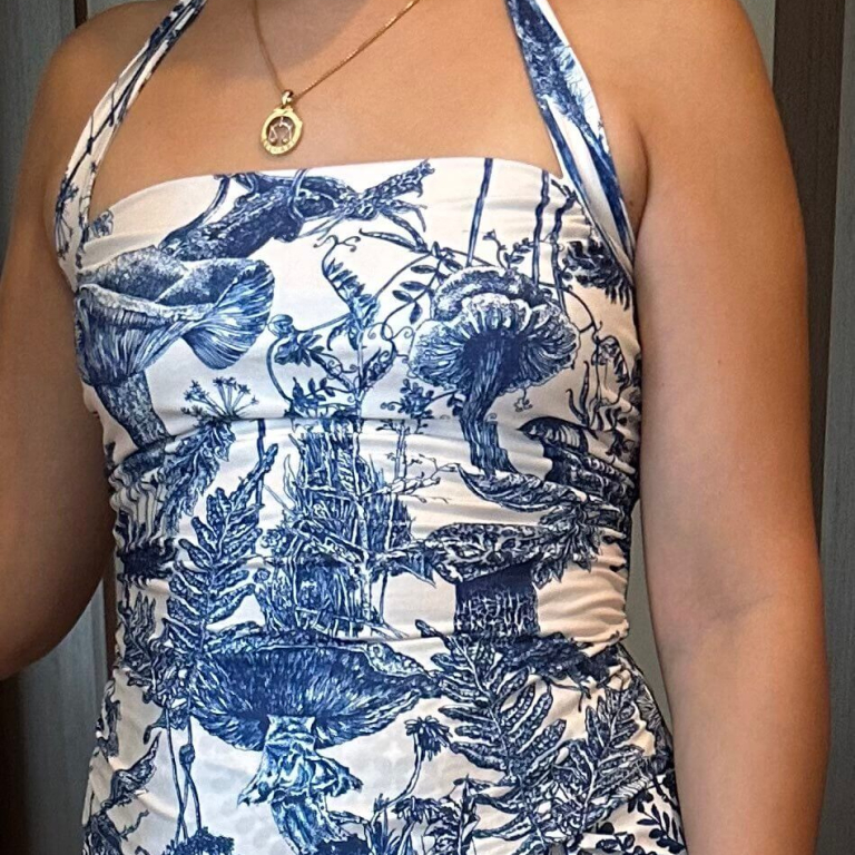 Blue and White Floral Halter Top