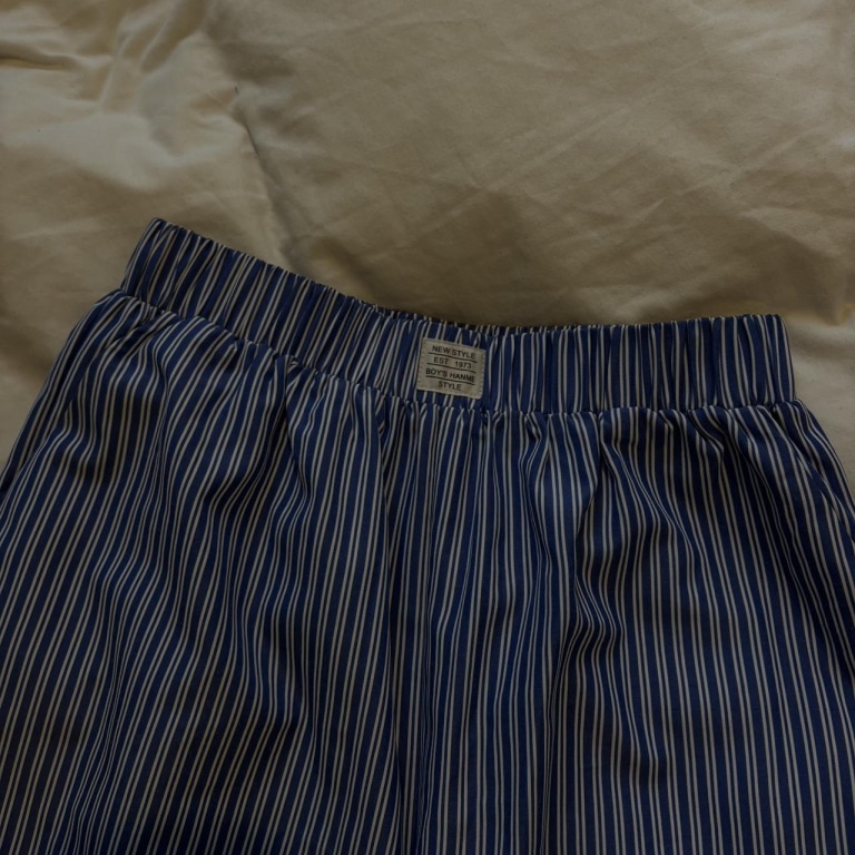 Blue and White Striped Wide Leg Cotton Lounge Pants