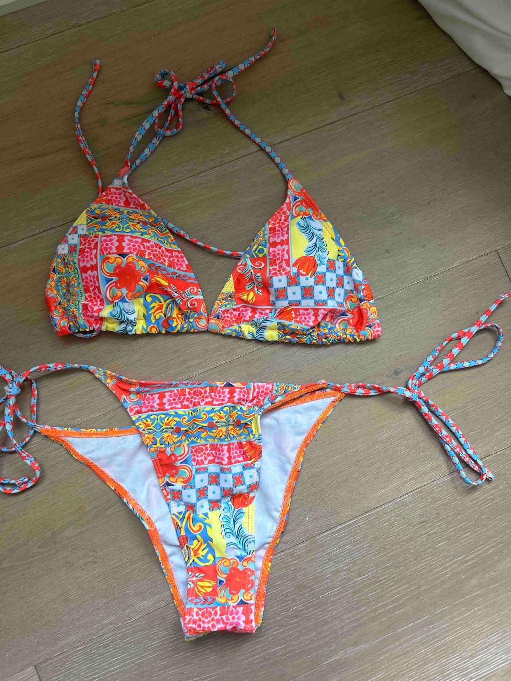 Floral Neck Tie Halter Bikini Set