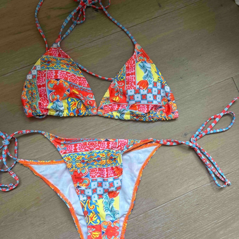 Floral Neck Tie Halter Bikini Set