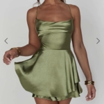 Green Sling Satin Halter Strap Pendant Dress