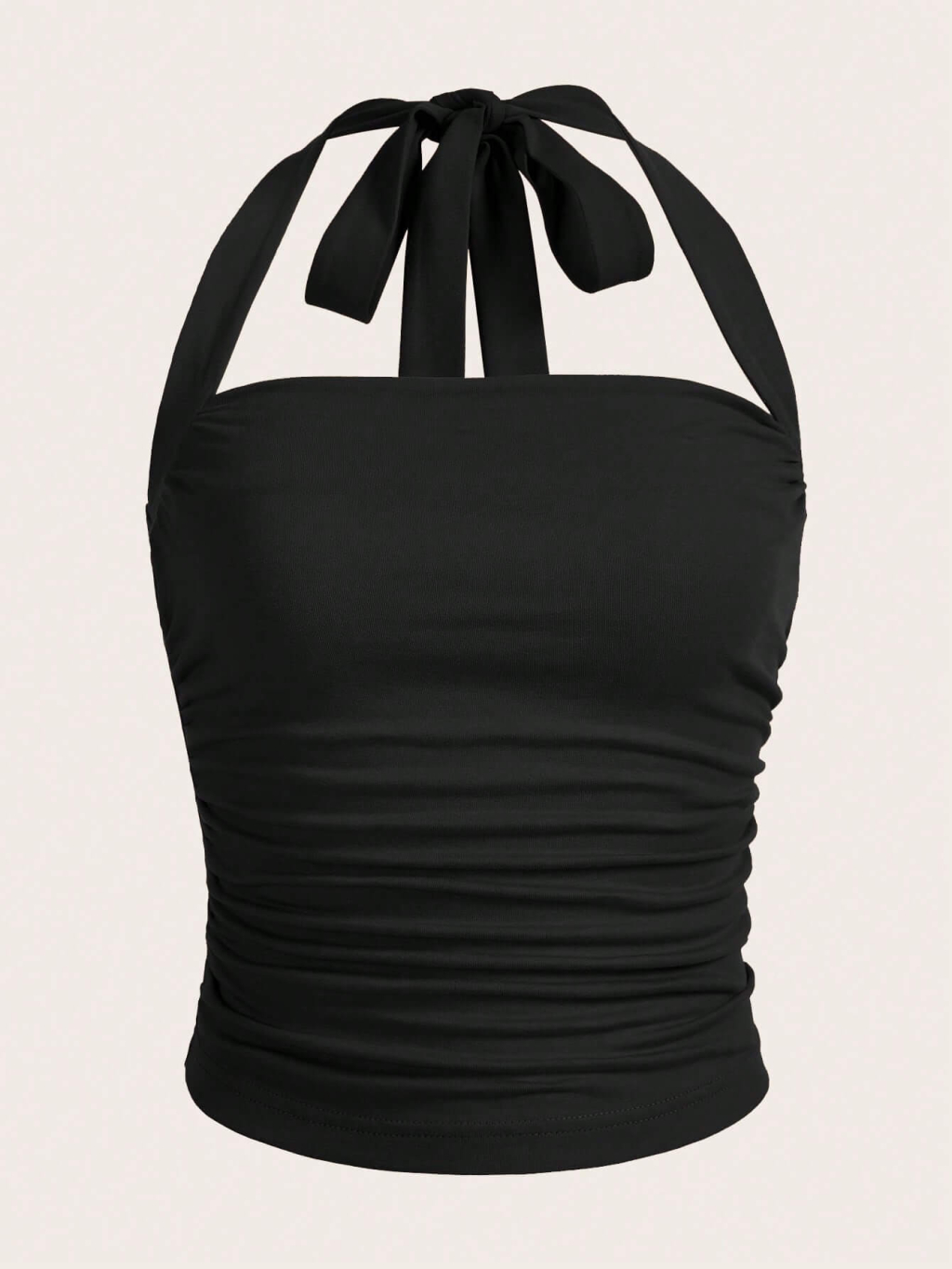 Summer Solid Ruched Halter Top