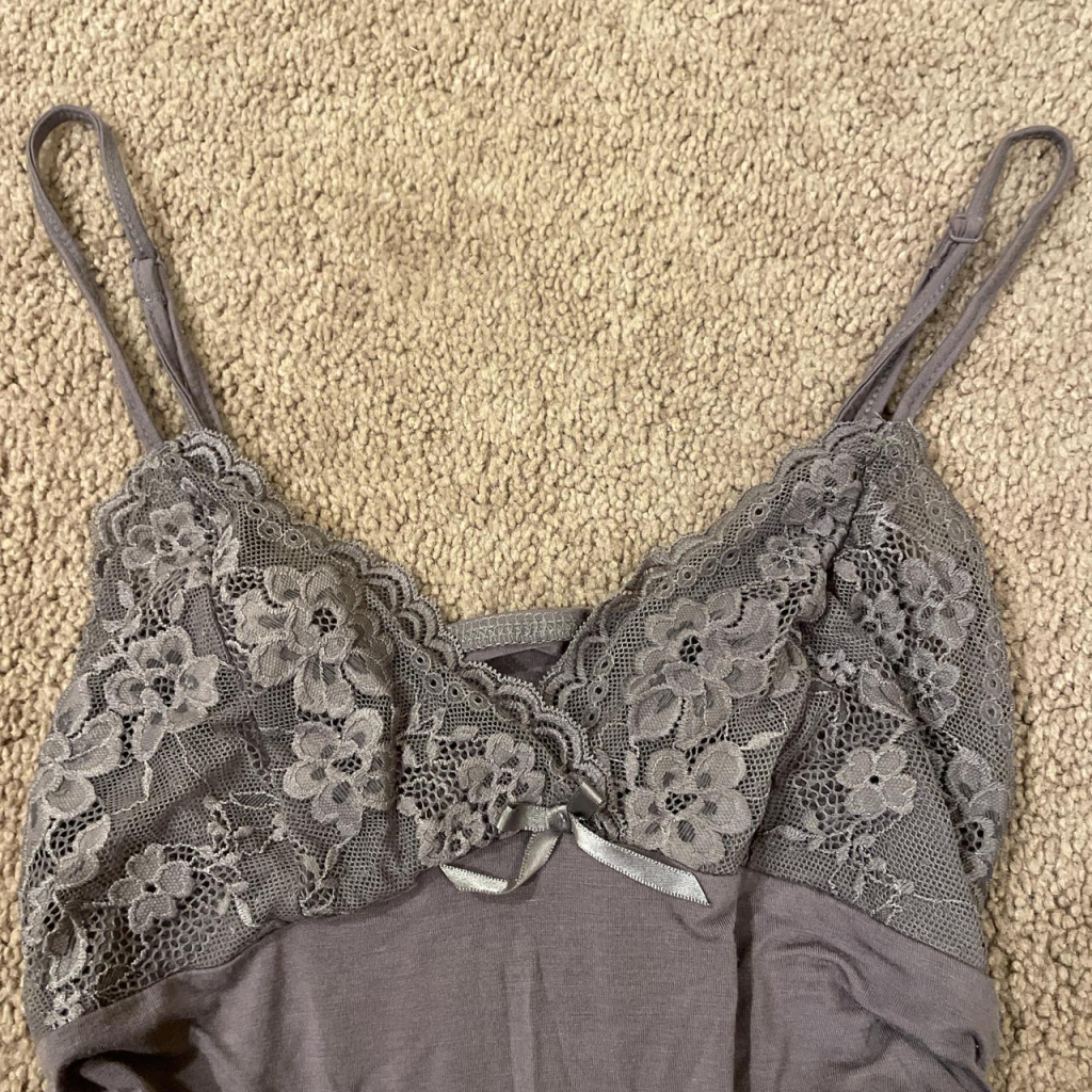 Lace Bow Dark Grey Tank Top