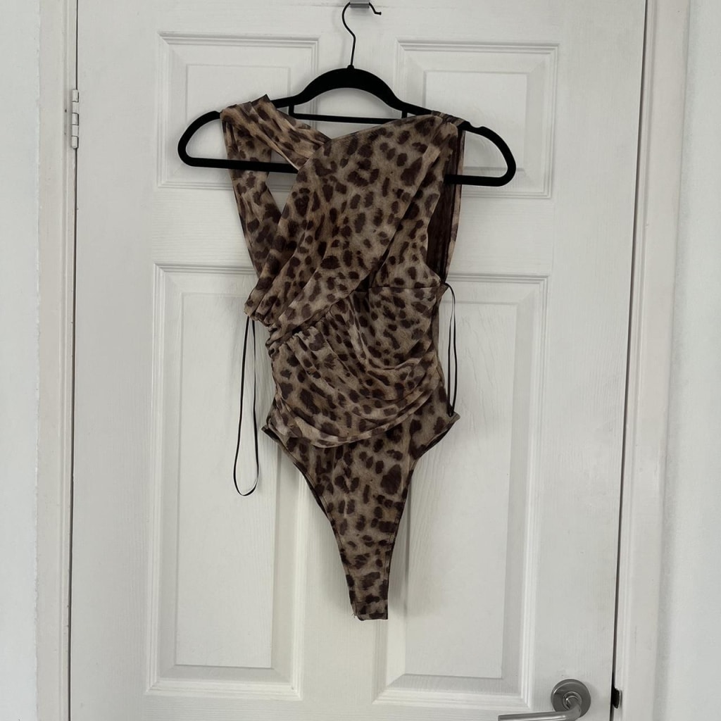 Leopard Print Asymmetrical Bodysuit