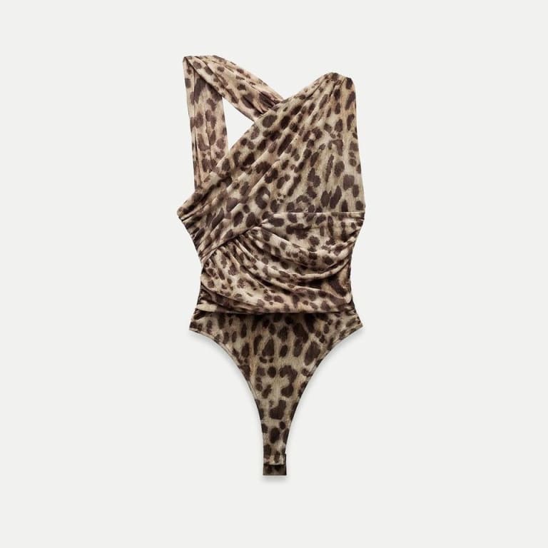 Leopard Print Asymmetrical Bodysuit