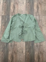 Loose Green Lace-Up Bow Blouse Top