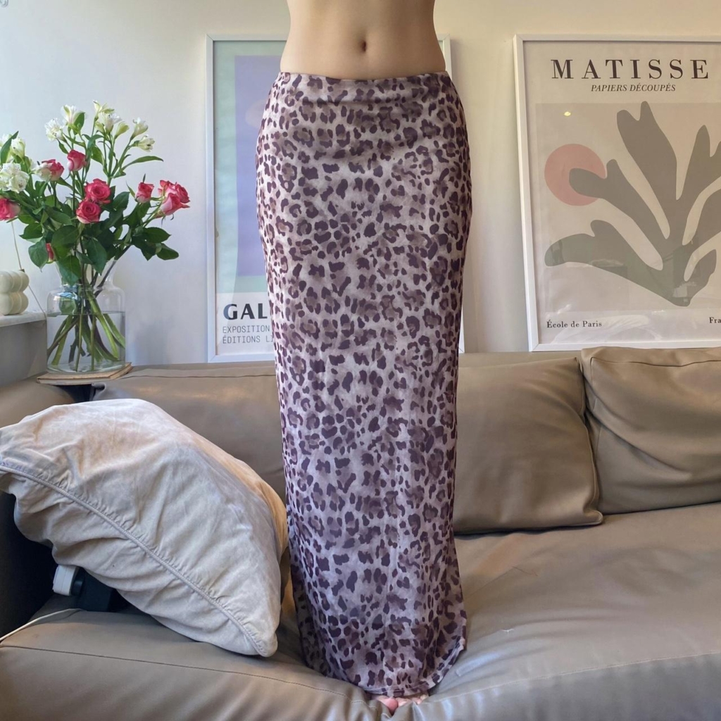 Low Waisted Leopard Print Maxi Skirt