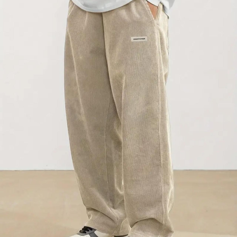 Men's Cream Loose-Fit Corduroy Pants