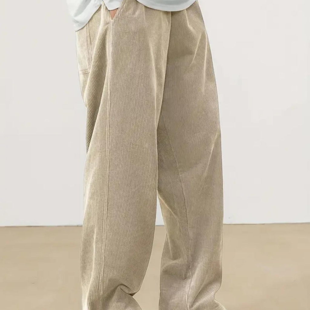 Men's Cream Loose-Fit Corduroy Pants