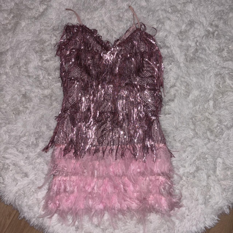 Pink Sequin Feather Dress