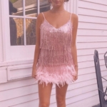 Pink Sequin Feather Dress