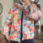 Retro Floral Print Quilted Coat