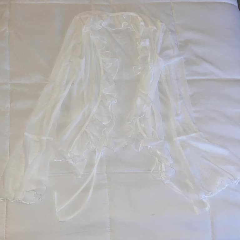 Ruffle Trim Tie Front Sheer White Top