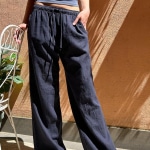 Subdued Navy Blue Linen Pants — Size Small