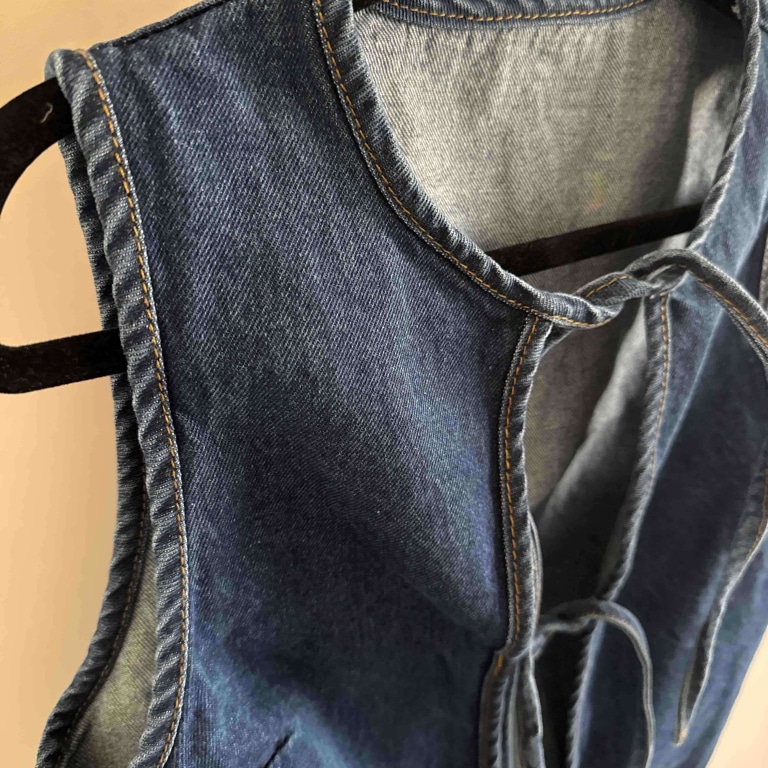 Tie Detail Open Front Sleeveless Denim Top