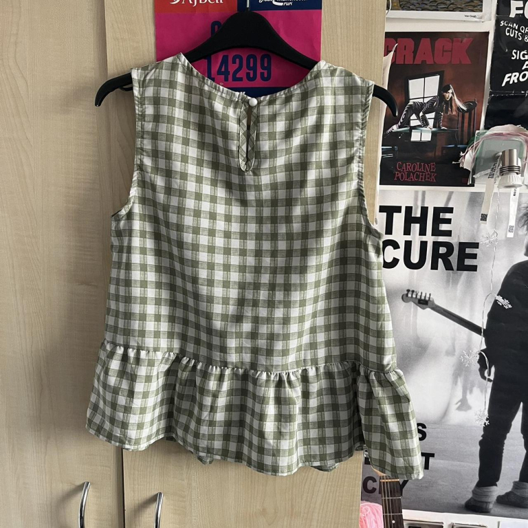 White and Green Gingham Top