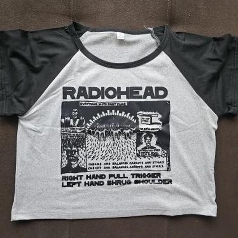 Women's Black and Grey Radiohead Crop Top