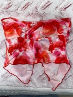 Women's Red Tie Dye Abstract Floral Strapless Top