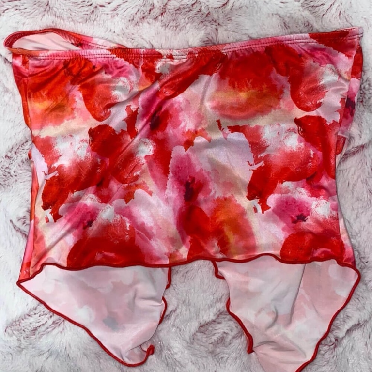 Women's Red Tie Dye Abstract Floral Strapless Top