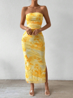 Yellow Strapless Midi Dress