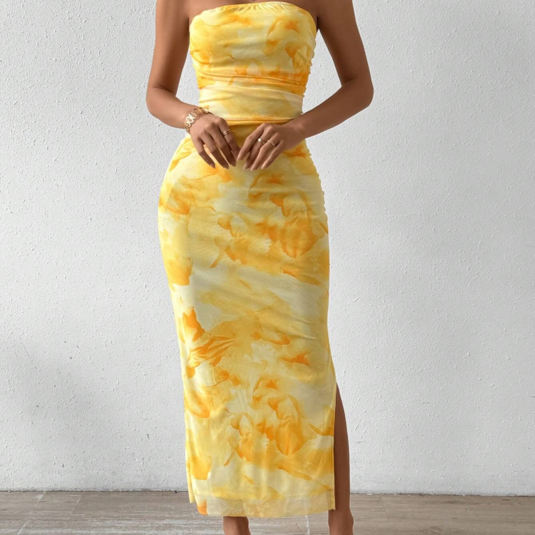 Yellow Strapless Midi Dress