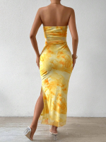 Yellow Strapless Midi Dress