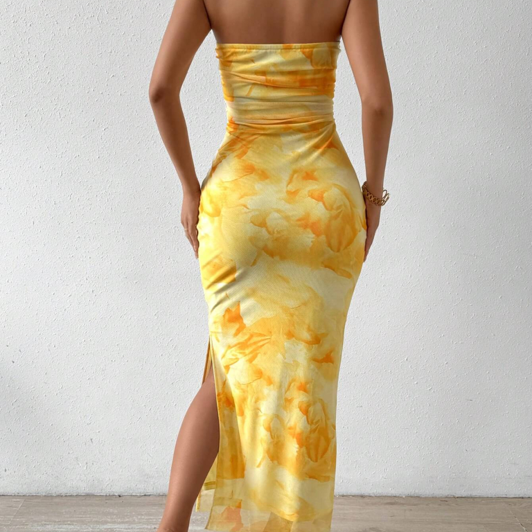 Yellow Strapless Midi Dress