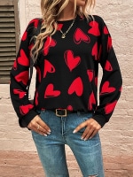 Allover Heart Print Drop Shoulder Sweatshirt