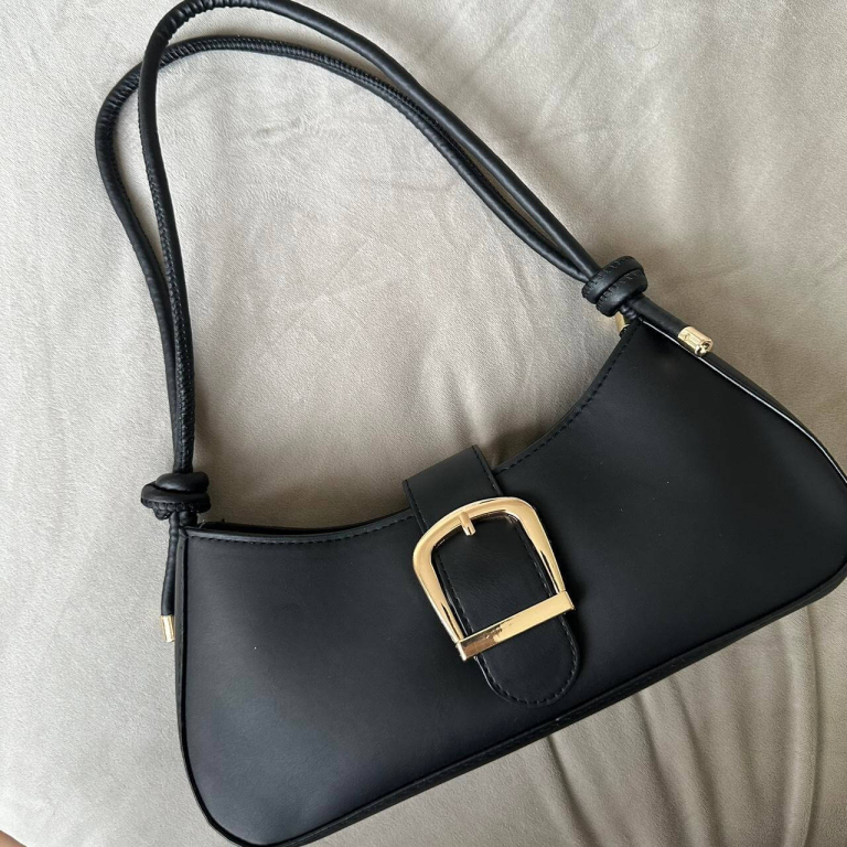 New Black Faux Leather Baguette Shoulder Bag