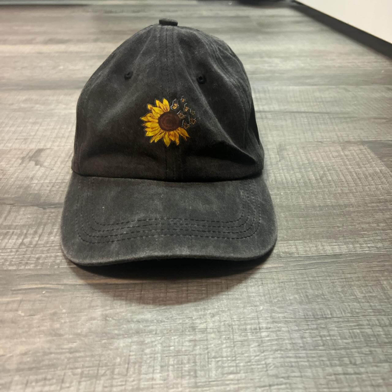 Black with Sunflower Print Baseball Cap