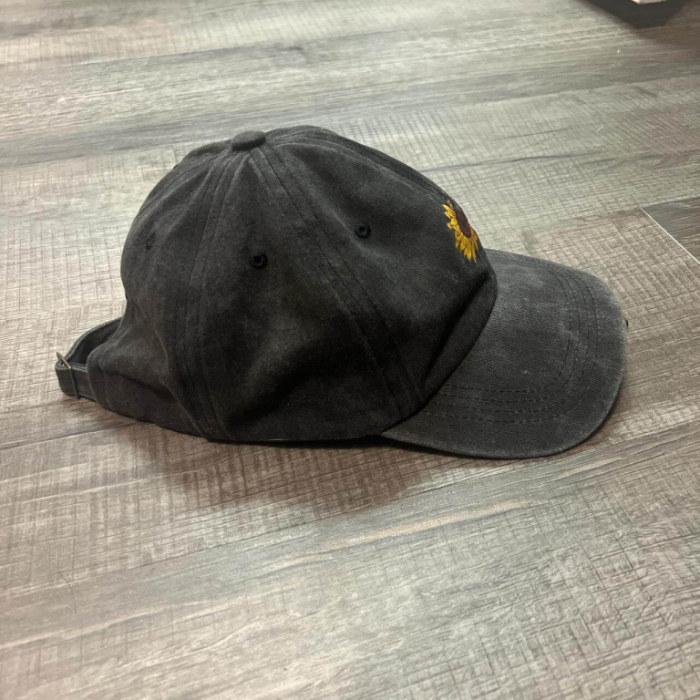 Black with Sunflower Print Baseball Cap