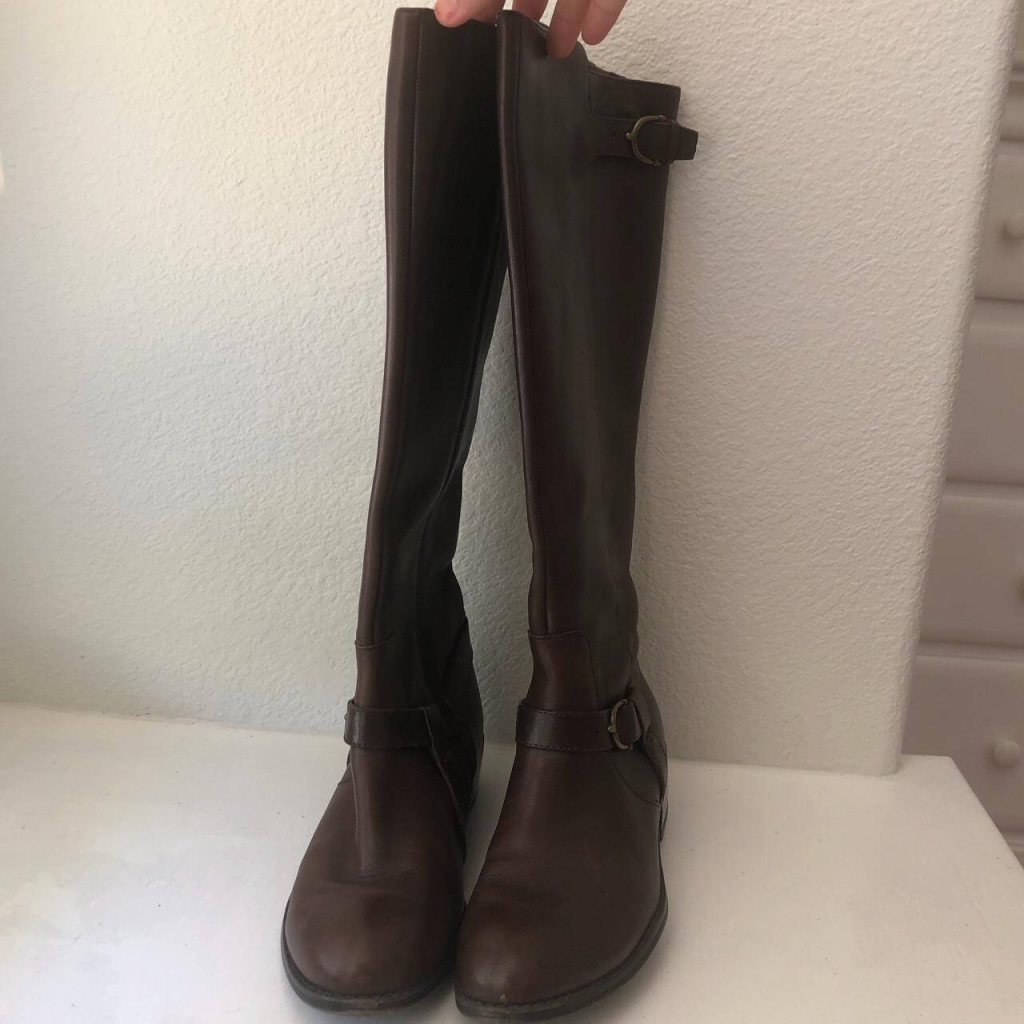 Dark Brown Leather Knee-High Boots