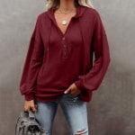 Button Front Long Sleeve Casual Sweatshirt