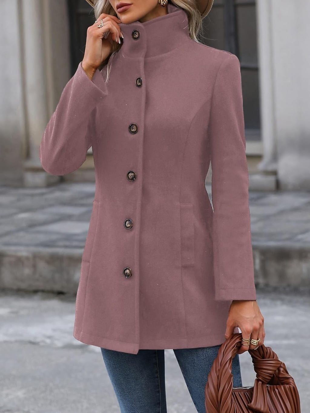 Button Front Pocket Side Overcoat