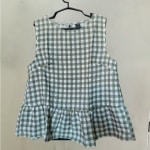 Checkered Ruffle Hem Sleeveless Blouse