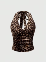 Y2K Leopard Print Halter Neck Top