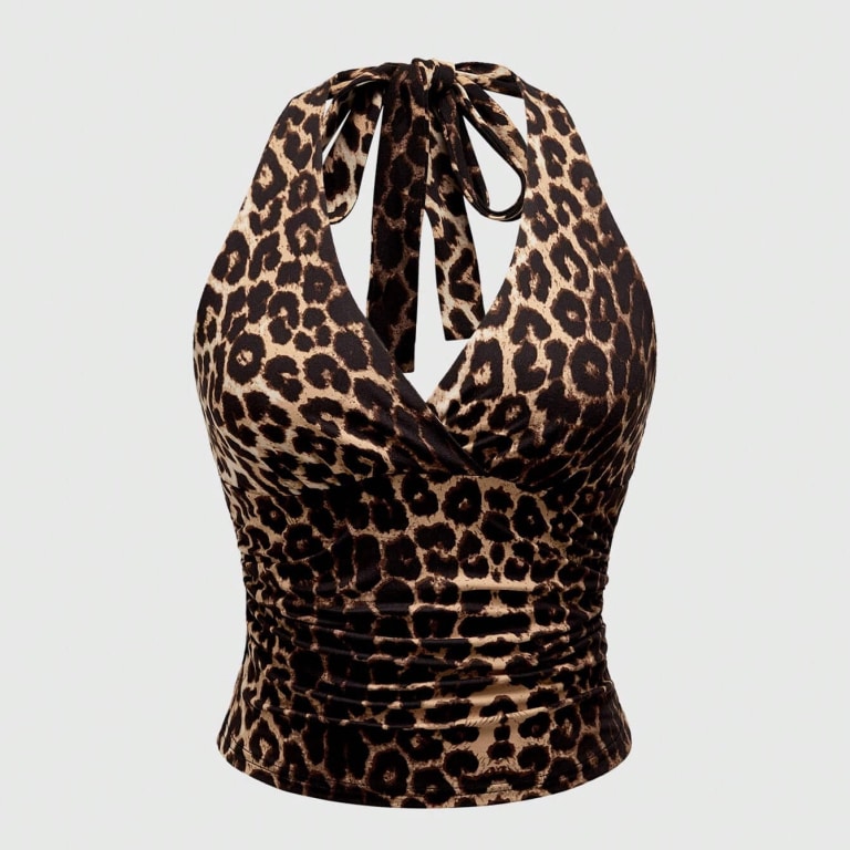 Y2K Leopard Print Halter Neck Top