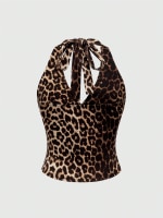 Y2K Leopard Print Halter Neck Top