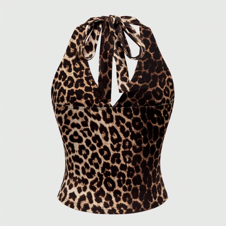 Y2K Leopard Print Halter Neck Top