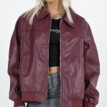 Drop Shoulder Long Sleeve Zip Up Leather Jacket