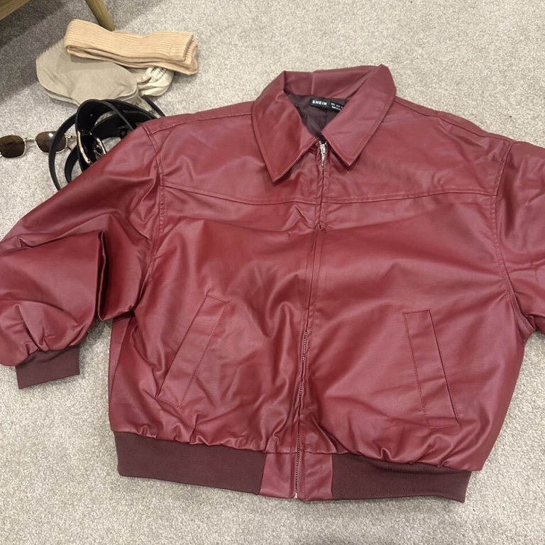 Drop Shoulder Red Leather Jacket