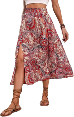 Flower Print Side Split Hem Maxi Skirt