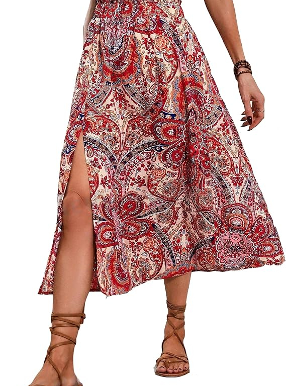 Flower Print Side Split Hem Maxi Skirt