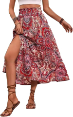 Flower Print Side Split Hem Maxi Skirt