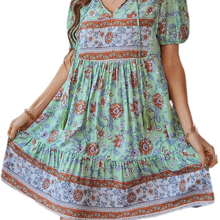 Frenchy Floral Print Tie-Waist Bell Sleeve Dress