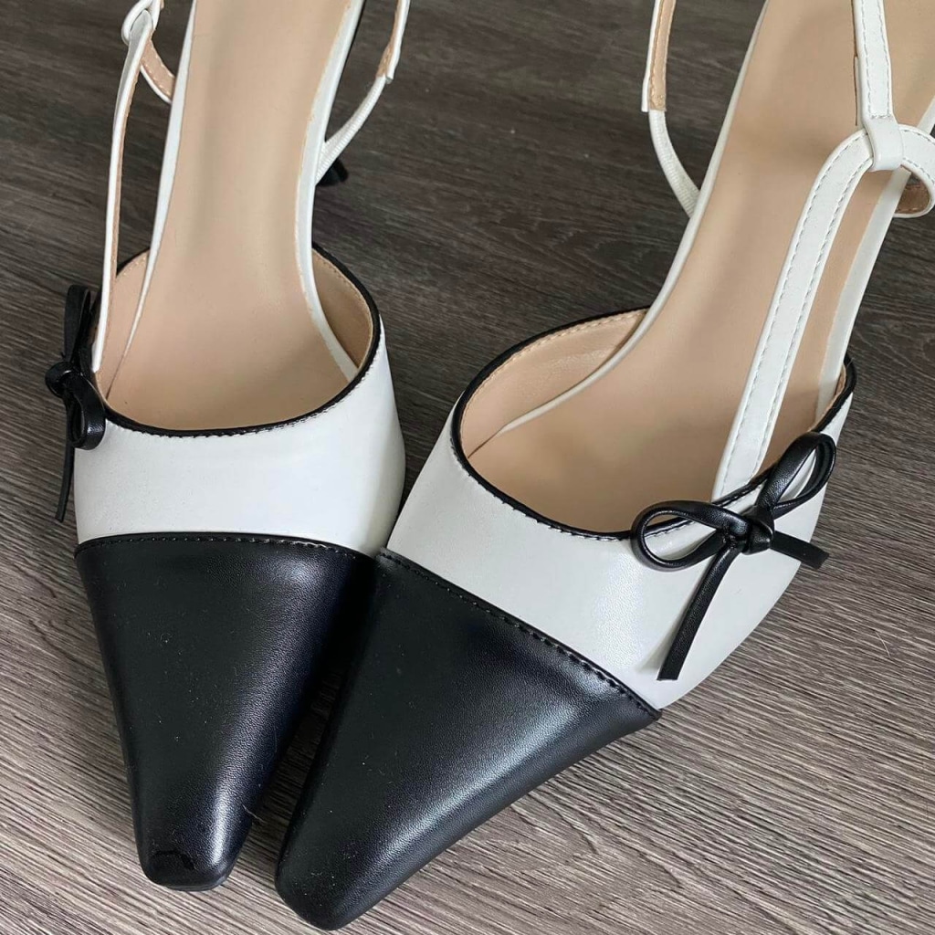 Black & White Kitten Heels with Bow